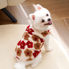 KUTKUT Winter Small Dog Cat Floral Sleeveless Vest Soft Warm Coral Fleece Double Layer Cozy Soft Button Open Sweater Small Doggie Outfit for Maltese, ToyPoodle, Toypom (Red Floral)