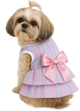 KUTKUT Small Dog Cat Girl Casual Dress Cute Bowknot Tutu Summer Dress Striped Dog Clothes for Small Dogs Girl ShihTzu, Bichon, ToyPoodle Cat Pet Apparel Outfit