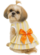 KUTKUT Small Dog Cat Girl Dress Cute Bowknot Tutu Dress Striped Button Open Dog Clothes for Small Dogs Girl Toypom, Yorkshire, Mltese Cat Pet Apparel
