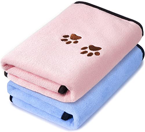 KUTKUT Pack of 2 Microfiber Dog Bath Towel Super Absorbent Pet Ultra Drying Towels for Small & Medium Dogs and Cats - kutkutstyle