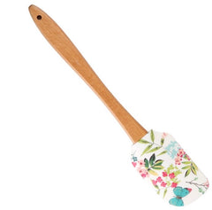 EZYHOME Wooden handle Silicone Floral Printed Spatula, Heat-Resistant Silicone Scraper, Suitable for Cooking, Baking, Stirring & Applying (30cm *6 cm)