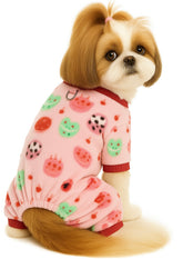 KUTKUT Soft Pink Fleece Dog Jumpsuit Pajamas, Warm Winter Pet Onesie With Cute Cartoon Print & Leash Ring, Cozy Sleepwear For Small Dogs like ShihTzu, Papillon Puppies and Cats