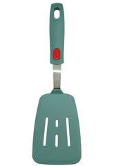 EZYHOME 600°F Heat Resistant Silicon Slotted Turner - Non Stick, Non Scratch Thin Spatula Reinforced Stainless Steel Core - BPA Free & Dishwasher Safe Kitchen Utensil (Green)