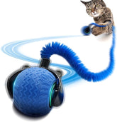 KUTKUT Interactive Cat Toy for Indoor Cats, Speedy Ball with Tail, Automatic Moving Cat Balls for Bored Indoor Adult Cats, 360°Automatic Rolling Ball Toy, Two Speed Adjustment (Blue)