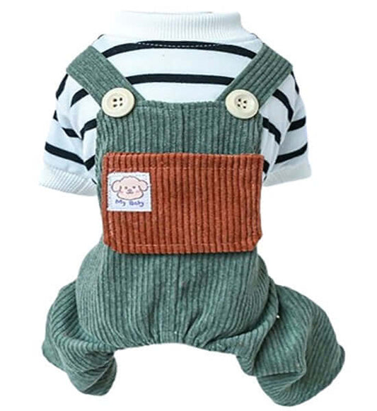KUTKUT Small Dog Jumpsuits With Pocket For Puppy Kittens, Striped Shirt With Button Decor Non Sticky Hair Pullover Four -Legged Bodysuit Clothes For Chiuhuahua, Yorkii