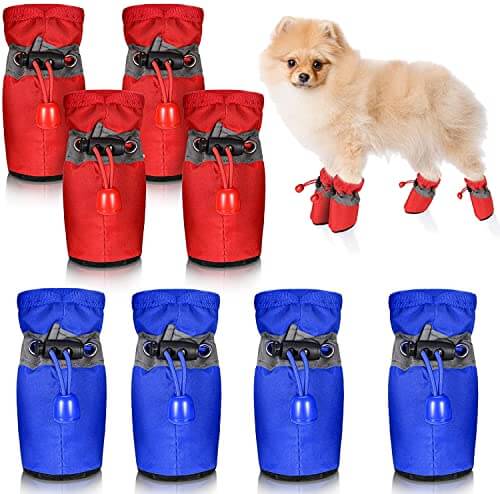 KUTKUT 2 Sets (8Pcs) Washable Small Dog Boots | Rain &Snow Dog Shoes | Breathable Paw Protector, Upgraded Anti-Slip Soft Soled Dog & Cat Boots for Shihtzu, Bichon, Poodle, Cavalier King etc -