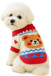 KUTKUT Winter Knit Bear Sweater For Small Dogs and Cats - Warm Acrylic Wool Pet Pullover With Red Hearts, Cute Puppy Kitten Cold Weather Clothes For ShihTzu, Poodle, Pug etc