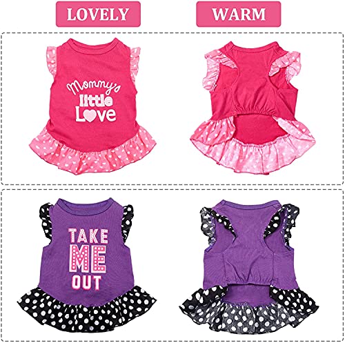 KUTKUT 2 Pieces Dog Cat Dresses for Small Dogs Cute Girl Female Dog Cat Dress Mommy Puppy Shirt Skirt Doggie Dresses Pet Summer Clothes Apparel for Yorkii, Maltese and Other Small Dogs - kutk