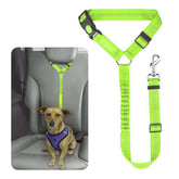 KUTKUT Removable Dog Seat Belt Harness for Car, 3-in-1 Pet Dog Car Seatbelt Leash, Retractable Restraint Secures to Vehicle Headrest & Adjustable Reflective Bungee Dog Seatbelt Tether (Green)