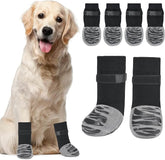 KUTKUT 4Pcs Non-Slip Dog Socks for Indoor Flooring to More Grip Dog Grip Socks of Senior Dogs Indoor Outdoor Adjustable Dog Paw Protectors for Injury Tiger Stripe ()