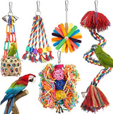 KUTKUT Bird Toys Bird Rope Perch with Bell Colorful Bird Chewing Shredding Foraging Toys Parrot Swing Climbing Standing Hanging Toys Bird Cage Accessories for Conure Cockatiel Budgies Lovebird