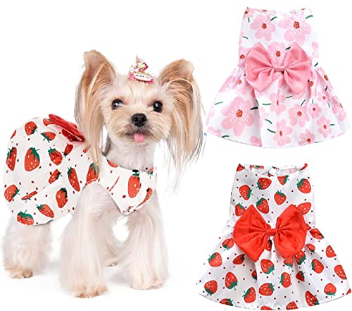 KUTKUT Combo of 2 Cute Small Pet Dress with Lovely Bow Pet Apparel Dog Clothes for Dogs and Cats | Puppy Summer Dress Birthday Pet Apparel Dress - kutkutstyle