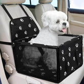 KUTKUT Small Dog Car Seat Foldable Dog Car Booster Seat Upgrade Puppy Pet Seat Waterproof Breathable Oxford Travel Bag with 12PVC Tubes for Small Dogs, Cats, Puppies Paws-Pattern (Black)…