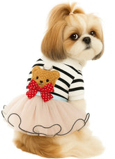 KUTKUT Fancy Tutu Small Dog Cat Girl Dress - Pink Top with I m so Fancy Print, Mesh Skirt & Red Bow, Puppy Girl Party Outfit Cat Dress, Pet Clothing for Maltese, Papillon etc