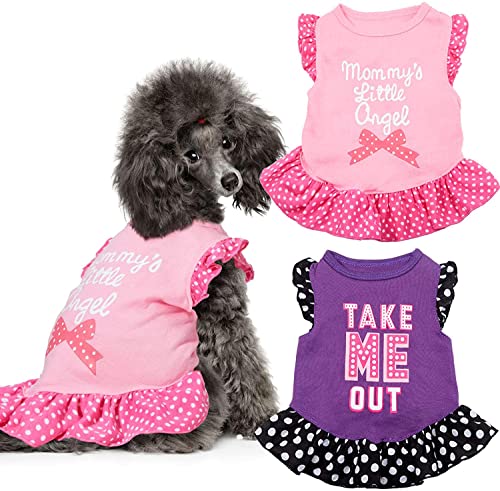 KUTKUT 2 Pieces Dog Cat Girl Dresses, Cute Girl Female Dog Dress Mommy Puppy Shirt Skirt Doggie Dresses Pet Summer Clothes Apparel for Yorkii, Maltese etc Dogs and Cats - kutkutstyle