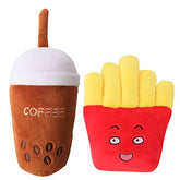 KUTKUT 2 Pack Squeaky Dog Toys, Non-Toxic and Safe Chew Toys for Puppy with Funny Food Fries Coffe Tumbler Shape, Durable Interactive Crinkle Plush Dog Toy for Small, Medium Dogs - kutkutstyl