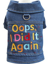 KUTKUT Denim Small Dog Jacket - Stylish Pet Jean Coat With "Oops I Did It Again" Embriodery, Lightweight & Comfortable Puppy Outfit ForCat & Small Dogs ShihTzu, Poodle, Bichon Frise etc