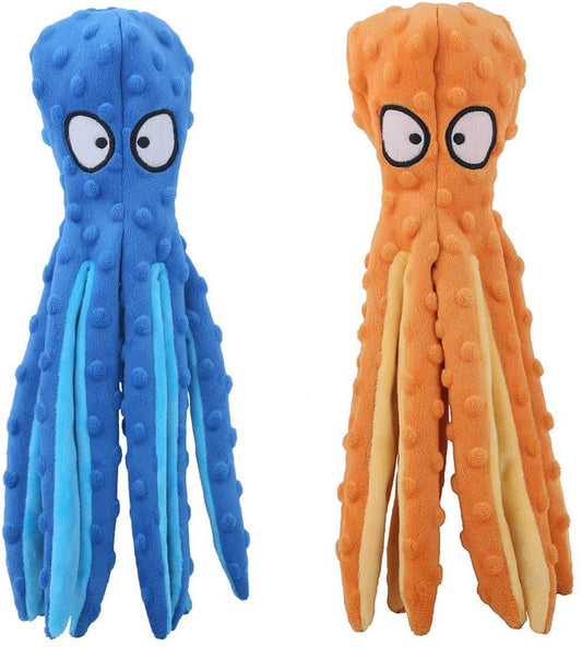 KUTKUT 2 Pcs Dog Squeaky Toys Octopus - No Stuffing Crinkle Plush Dog Toys for Puppy Teething, Durable Interactive Dog Chew Toys for Small to Medium Dogs Training and Reduce Boredom - kutkuts
