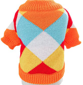 KUTKUT Orange Plaid Pattern Knit Jumper Small Dog Cat Warm Coat, Winter Pullover Pet Clothes, Designer Small Dog Cat Cold Weather Sweater
