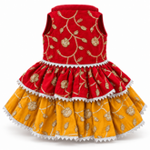 KUTKUT Zari Embroidered Festive Dress for Small Dogs & Cats, Sleeveless, Sequin Work, Two-Layer Skirt, Silver LCE Trim Outfit for Maltese, Shihtzu, Small Pups & Cats