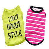 KUTKUT Combo of 2 Stripe Print Pet Vest Breathable Autumn,Spring & Summer Cotton Sleeveless Shirt for Small Dog and Cat (Size: L, Chest Girth 45cm, Neck Girth 32 cm, Back Length 35 cm) - kutk