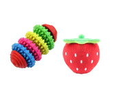 KUTKUT Set of 2 Durable Health Gear Gums Teething Chew Toy and Funny Plush Strawberry Design Squeak Sound Stuffed Chew Toy for Dogs and Cats