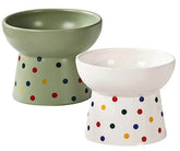 KUTKUT Set of 2Pcs Ceramic Cat Food Or Water Bowl, Raised Cat Feeder Dishes with Stand, Elevated Pet Food Bowl for Cats and Small Dogs, Stress Free Backflow Prevention & Reduce Neck Burden -