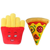 KUTKUT 2 Pack Squeaky Dog Toys, Non-Toxic and Safe Chew Toys for Puppy with Funny Food Pizza Fries Shape, Durable Interactive Crinkle Plush Dog Toy for Small, Medium Dogs - kutkutstyle