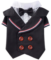 KUTKUT Small Dog Double Breasted Plaid Tuxedo with Button Decore Pet Dog Wedding Shirt for Birthday Costumes, Formal Dog Wedding Attire Outfits Bowtie Apparel (Black)