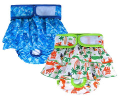 KUTKUT 2 Pcs Female Dog Diapers Adjustable Washable Reusable Super Absorbency Leak-Proof Mermaid Jungle Nappie Dress for Dogs in Heat, Period or Excitable Urination, Sanitary Panties - kutkut