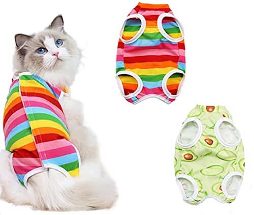 KUTKUT Cat Dog Sterlization Suit, 2 Pcs Cat Surgery Recovery Suit | Physiological Poly Cotton Breathable Apparel for Abdominal Wounds or Skin Diseases Hook & Loop Closure Costume for Cats - k