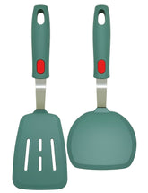 EZYHOME 2Pcs 600°F Heat Resistant Silicon Slotted &Turner Spatulas - Non Stick, Non Scratch Thin Spatula Reinforced Stainless Steel Core - BPA Free & Dishwasher Safe Kitchen Utensil (Green)
