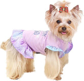 KUTKUT Girl Dog Clothes Dog Dress Puppy Dresses Pet Dress Shirt Female Cavalier King, Frenchi Cat Tulle Dress Birthday Party Lace Costume Stripes Tutu Skirt Apparel Bow Outfit (Purple)