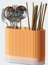 EZYHOME Plastic Utensil Holder for Countertop Spoon Chopsticks Fork Organizer Kitchen Cutlery Drying Rack for Kitchen Counter Decor, Cylindrical Oval Shape