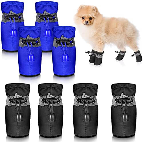 KUTKUT 2Sets (8Pcs) Washable Dog Shoes | Rain & Snow Dog Booties | Breathable Paw Protector, Upgraded Anti-Slip Soft Soled Dog Boots with Adjustable Drawstring for WelshCorgi, Beagle etc - ku