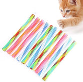 KUTKUT 10Pcs Cat Spring Tube Toy, Freely Folding Spring Shape Multi Color Cat Bouncing Toy, 5.1inch Nylon Mesh Telescopic Folding Plastic Cat Spring Toy, Stylish Multi-Colored Cat Chew Toy