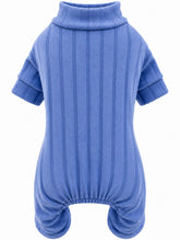 PAWCHIE Dog Jumpsuit for Small Dogs Cats, Soft Ribbed Four Leg Payjamas, Warm Stretch Pet Romper with High Neck, Cozy Indoor & Winter Wear (Blue)
