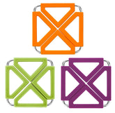 EZYHOME 3Pcs Heat Resistant Food Grade Silicon Trivet Mat, Expendable Hot Pot Holder With Stainless Steel Frame Non- Slip Mat For Home Kitchen