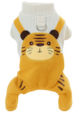 KUTKUT Cute Tiger Bib Dog Pajamas, Winter Romper With Drawstring Buckle For Small Dogs, Warm Dog Clothes With Leash Ring All-in-One Jumpsuit For Small Dogs