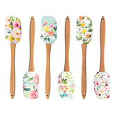 EZYHOME 6Pcs Floral Silicone Spatula with Wood Handle – BPA Free, Heat-Resistant, Ideal for Baking, Mixing & Meal Prep (30cm *6 cm)