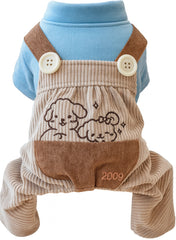 KUTKUT Small Dog Jumpsuits with Pocket Style for Puppy Kittens, Button Decor Non Sticky Hair Pullover Four -Legged Bodysuit Clothes for Chiuhuahua, Yorkii
