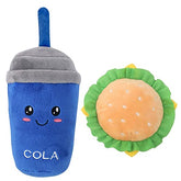 KUTKUT 2 Pack Squeaky Dog Toys, Non-Toxic and Safe Chew Toys for Puppy with Funny Food Cola Hamburger Shape, Durable Interactive Crinkle Plush Dog Toy for Small, Medium Dogs - kutkutstyle
