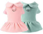 KUTKUT Set of 2Pcs Winter Dog Cat Girl Harness Dress with Leash Ring, Polar Fleece Puppy Kitten Sweater Dress for Kitten, Chiuhuahua, Yorkshire, Toypom etc - kutkutstyle