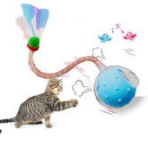KUTKUT Interactive Cat Toys Ball for Indoor Cats, New Generation Automatic Rechargeable Moving Ball Toy with Elastic Mesh Tail, Chirping & Obstacle Avoidance and Motion Activated