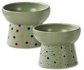 KUTKUT 2Pcs Ceramic Cat Food Or Water Bowl, Raised Cat Feeder Dishes with Stand, Elevated Pet Food Bowl for Cats and Small Dogs, Stress Free Backflow Prevention & Reduce Neck Burden - kutkuts