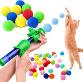 KUTKUT 14Pcs Cat Toy Launcher Gun Cat Pom Balls Low Noise Interactive Cats Ball Launcher Gun 13Pcs Colorful Silent Plush Pom Balls Cat Ball Toys Cat Toy Spinkit Interactive