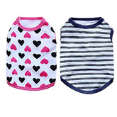 KUTKUT Combo of 2 Stripe & Heart Print Pet Vest Breathable Autumn,Spring & Summer Cotton Puppy Sleeveless Shirt for Small Dog &Cats(Size: L, Chest Girth 45cm, Neck Girth 32 cm, Back Length 35