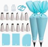 EZYHOME 21Pcs Piping Bags and Tips Set, Reusable Cake Decorating Supplies with 2 Reusable Bags, 12 Icing Tips, 2 Silicone Rings, 2 Couplers and 3 Scrapers, Cake Baking Tools for Cookie Icing Cupcakes