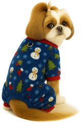 KUTKUT Cozy Fleece Jumpsuits Pajamas, Winter Warm Pet Onesie With Leash Ring, Soft Plush Sleepwear For Small Dogs Maltese, Yorkshire Puppies and Cats, Christmas Print Dog Clothes