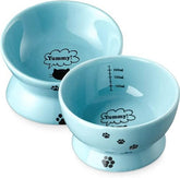 KUTKUT Set of 2 Pcs Elevated Small Dog & Cat Food and Water Bowl Set, Tilted Elevated Cat Food Bowls No Spill, Ceramic, Pet Bowl for Flat-Faced Cats and Small Dogs